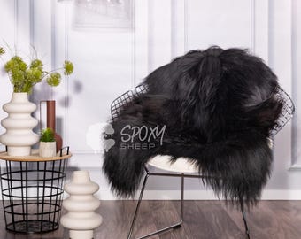 Piel de oveja decorativa islandesa natural / Funda para silla / Manta / Negra / Hygge / Schaffel
