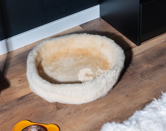 Cama de pele de carneiro Relugan para animais de estimação | Puff de lã macia para gatos e cães