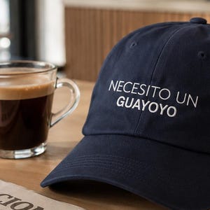Necesito un Guayoyo Embroidered Hat | Venezuelan Coffee Cap | Funny Venezuelan Dad Hat | Gift for Venezuelans | Adjustable Baseball Cap