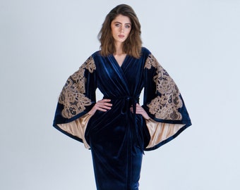 Kimono di velluto, vestaglia di velluto, vestaglia, kimono, vestaglia kimono, vestaglia di lusso, vestaglia di lusso, vestaglia fantasia, vestaglia lunga in raso, abbigliamento da salotto