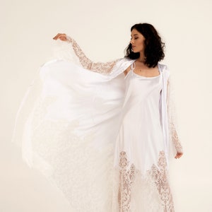 Wedding Robe Set, Bride Robe, Bridal Robe, Wedding Lingerie, Wedding Robe, Lace Robe, White Kimono, Kimono Robe, Kimono Getting Ready Robe
