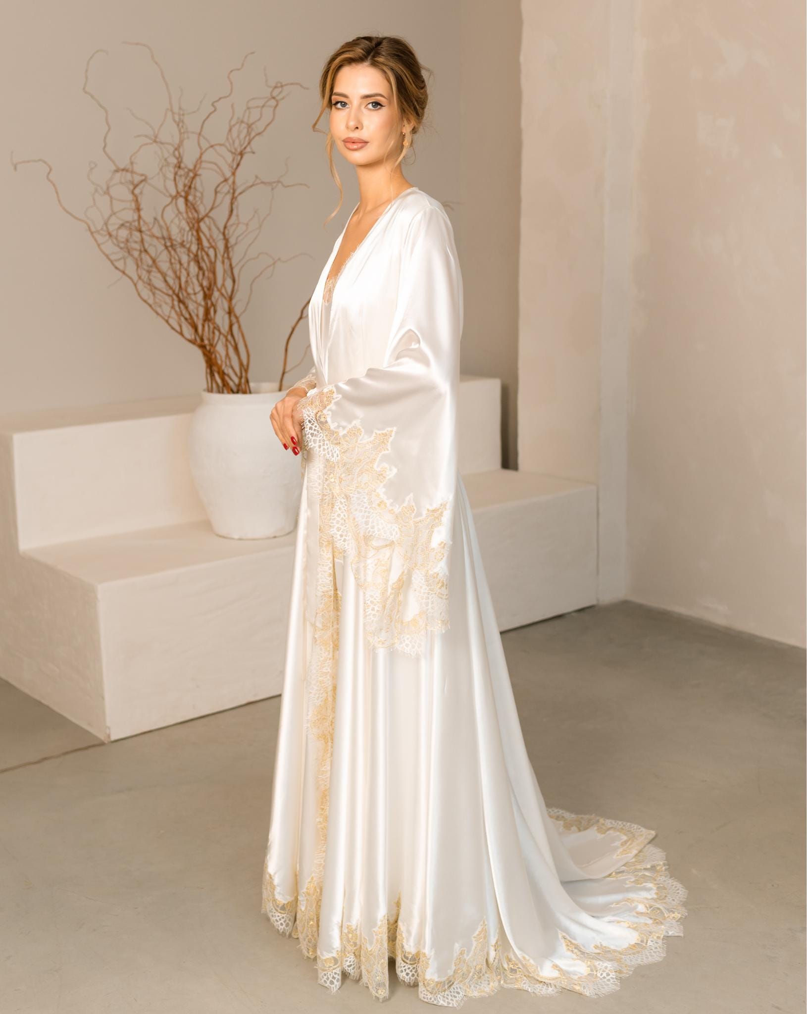 Bridal Robe, Burlesque Robe, Old Hollywood Glamour,dressing Gown, Satin ...