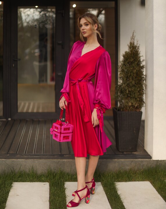 Many Colors/ Red Dress, Fuchsia Dress, Hot Pink Summer Dress, Hot Pink Maxi  Dress, Pink Dress, Pink Summer Dress, Dress, Puff Sleeve Dress - Etsy Canada