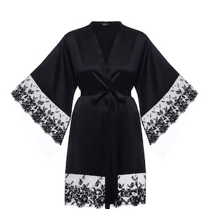 Short Silk Robe, Mulberry Silk Robe, Black Silk Robe, Dressing Gown, Silk Kimono, Kimono Robe, Dressing Gown, Luxury Robe, Silk Robe, Silk