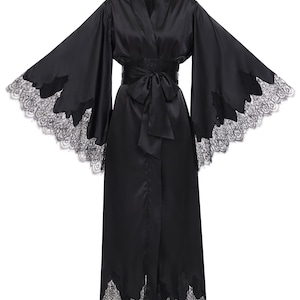 Black Robe, Satin Robe, Dressing Gown, Kimono, Kimono Robe, Luxury Dressing Gown, Luxury Robe, Fancy Robe, Satin Long Robe, Loungewear