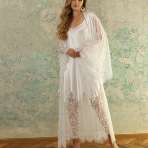 Wedding Robe Set, Bride Robe, Bridal Robe, Wedding Lingerie, Wedding Robe, Lace Robe, White Kimono, Kimono Robe, Kimono Getting Ready Robe
