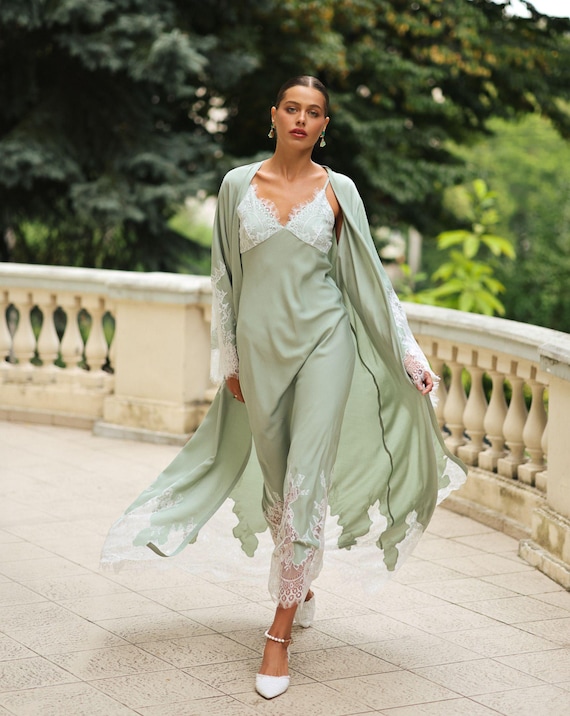 Nightgown and Robe, Old Hollywood Glamour, Cotton Set, Kimono Robe, Dressing  Gown, Luxury Dressing Gown, Robe and Nightgown - Etsy New Zealand