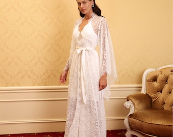 Wedding Robe Set, Bride Robe, Bridal Robe, Wedding Lingerie, Wedding Robe, Lace Robe, White Kimono, Kimono Robe, Kimono Getting Ready Robe