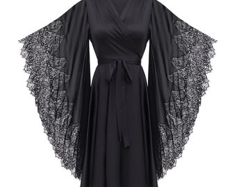 Black Lace Dress, Black Dress With Sleeves, Coctail Dress, Black Sheer Long Sleeve Dress, Long Sveeve Black Dress, Wrap Dress, Midi Dress