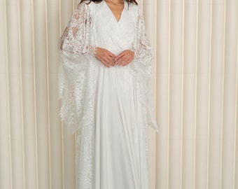 Wedding Robe Set, Bride Robe, Bridal Robe, Wedding Lingerie, Wedding Robe, Lace Robe, White Kimono, Silk Robe, Silk Getting Ready Robe