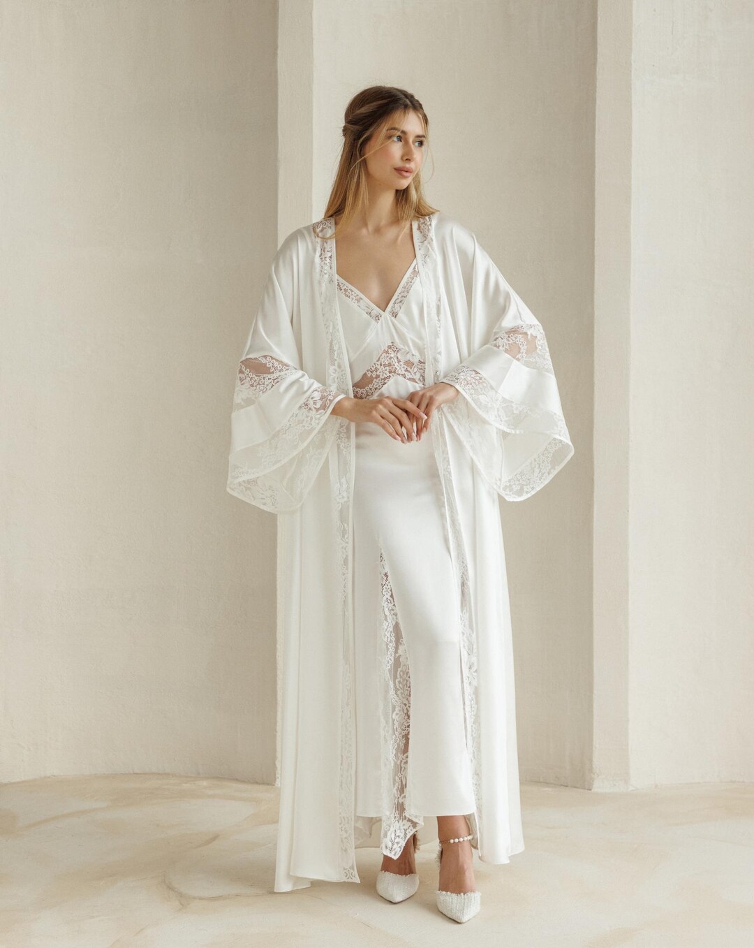 Pure Silk Robe and Nightgown, Wedding Robe Set, Bride Robe, Bridal Robe ...