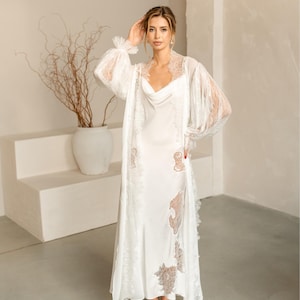 Wedding Robe Set, Bride Robe, Bridal Robe, Wedding Lingerie, Wedding Robe, Lace Robe, White Kimono, Kimono Robe, Kimono Getting Ready Robe