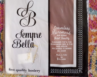 1 pair Vintage "Sempre Bella" Nylon Seamless Stockings, size 11 tall