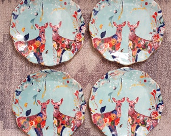 Set of 4, Starla M Halfmann 'Folklore Fawns' 8" Plates