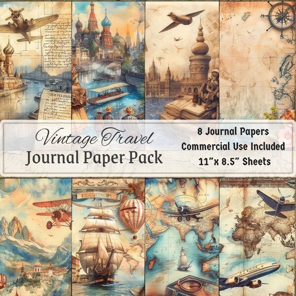 Vintage Travel Journal Paper, 8 Vintage Printable Map Collage Pages, Junk Book Kit, JPG 11"x 8.5" Ephemera Scrapbook Cottagecore Victorian