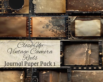 Vintage Camera Reel Junk Journal Papers 10 Film Strip Printable Digital Download 11x8.5" Close Up Old Worn Decoupage