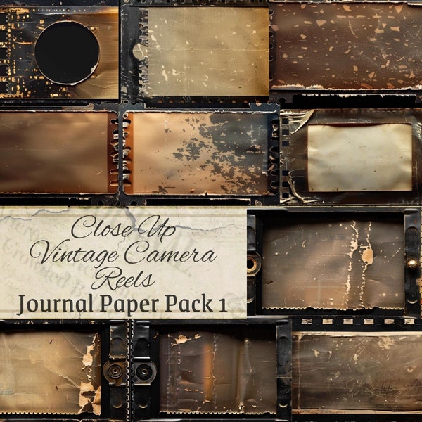 Vintage Camera Reel Junk Journal Papers 10 Film Strip Printable Digital Download 11x8.5" Close Up Old Worn Decoupage