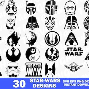 30 Star Wars Designs SVG, Star Wars Logos SVG, Star Wars Clipart, Star Wars Cut-Dateien, Darth Vader svg, Yoda svg, Instant Download,
