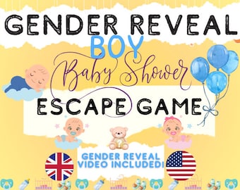 GENDER REVEAL - Boy | Baby Shower Escape Room | party kit diy printable games PDF print at home game group escape room groups funny games