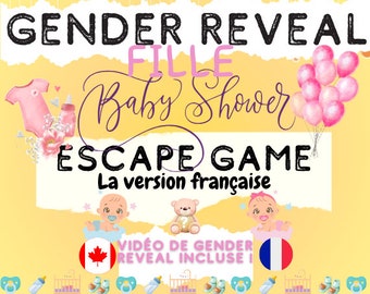 Jeu GENDER REVEAL-FILLE | Baby Shower / Fête Prénatale Escape Room Version Française | Jeux Baby Shower à imprimer | Baby Shower en français