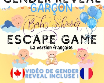 GENDER REVEAL GAME - BOY | Baby Shower / Baby Shower Escape Room French Version | Printable Baby Shower Games | Baby Shower in French