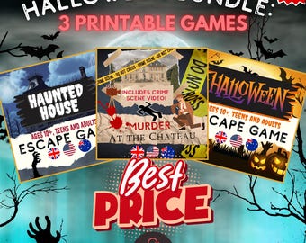 3 Jogos de Halloween para Imprimir em Inglês | Escape Room + Mistério de Assassinato | Ideal para Aprender Inglês | PDF Instantâneo
