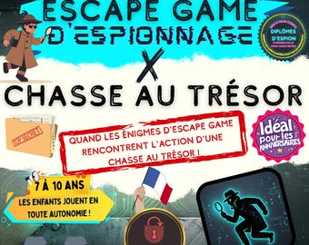 French Language Kids Escape Room PDF | Printable Spy Scavenger Hunt in French | Bilingual Party Activity 7-10 | French Teacher Resource