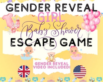 GENDER REVEAL - Girl | Baby Shower Escape Room | party kit diy printable games PDF print at home game group escape room groups funny games