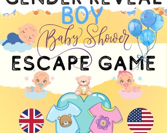 GENDER REVEAL - Boy | Baby Shower Escape Room | party kit diy printable games PDF print at home game | Group escape room groups funny games