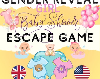 GENDER REVEAL - Girl | Baby Shower Escape Room | Party kit diy printable games | PDF print at home game group escape room groups funny games