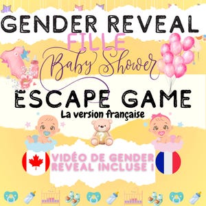 Jeu GENDER REVEAL-FILLE | Baby Shower / Fête Prénatale Escape Room Version Française | Jeux Baby Shower à imprimer | Baby Shower en français