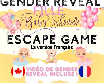 Jeu GENDER REVEAL-FILLE | Baby Shower / Fête Prénatale Escape Room Version Française | Jeux Baby Shower à imprimer | Baby Shower en français
