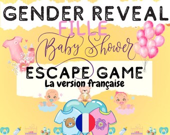 Jeu GENDER REVEAL-FILLE | Baby Shower / Fête Prénatale Escape Room Version Française | Jeux Baby Shower à imprimer | Baby Shower en français