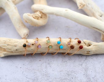 Kupferring mit 2 Edelsteinen – verstellbarer Ring handgemacht – Amethyst, Aventurin, Jaspis, Turmalin – zarter Boho Schmuck