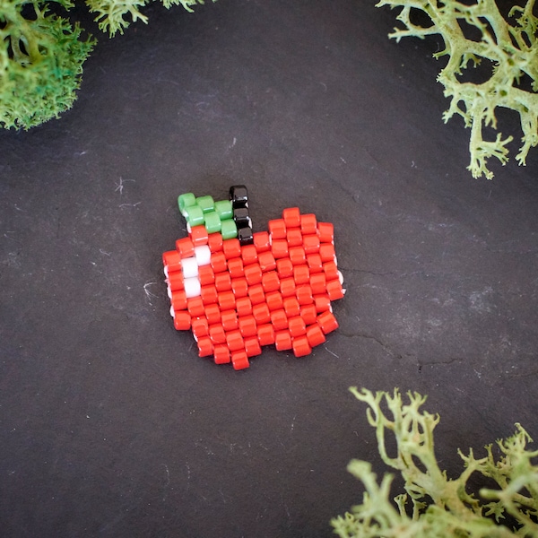 Apfel Brick-Stich Muster aus Miyuki Perlen für DIY Projekte, kleiner Glücksbringer, Ziegelsteinmuster, Anhänger, DIY-Schmuck, Geschenk