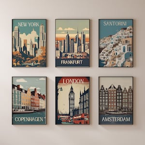 Travel Poster ,Retro Aesthetic, London , New York City Poster, Vintage Travel Wall Art , Travel Wall Print,Dorm Room Decor ,Vintage Poster