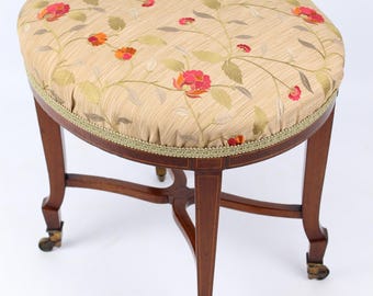 Victorian Inlaid Mahogany Dressing Table Stool - Antique Piano Stool Window Seat