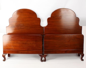 Antique Pair Art Deco Mahogany Single Beds - Vintage Vono Bedsteads Bedframes