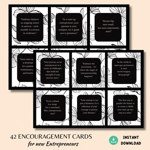 Encouraging Quote Cards for New Entrepreneurs - Set of 42 (Monochrome Floral Design) - Digital Download