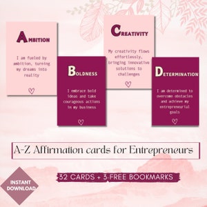 A-Z Affirmation cards for Entrepreneurs + 3 Free Bookmarks - Digital Download