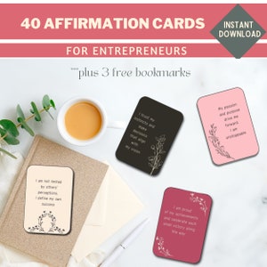 40 cartes d'affirmation florale pour entrepreneurs + 3 signets gratuits - téléchargement numérique