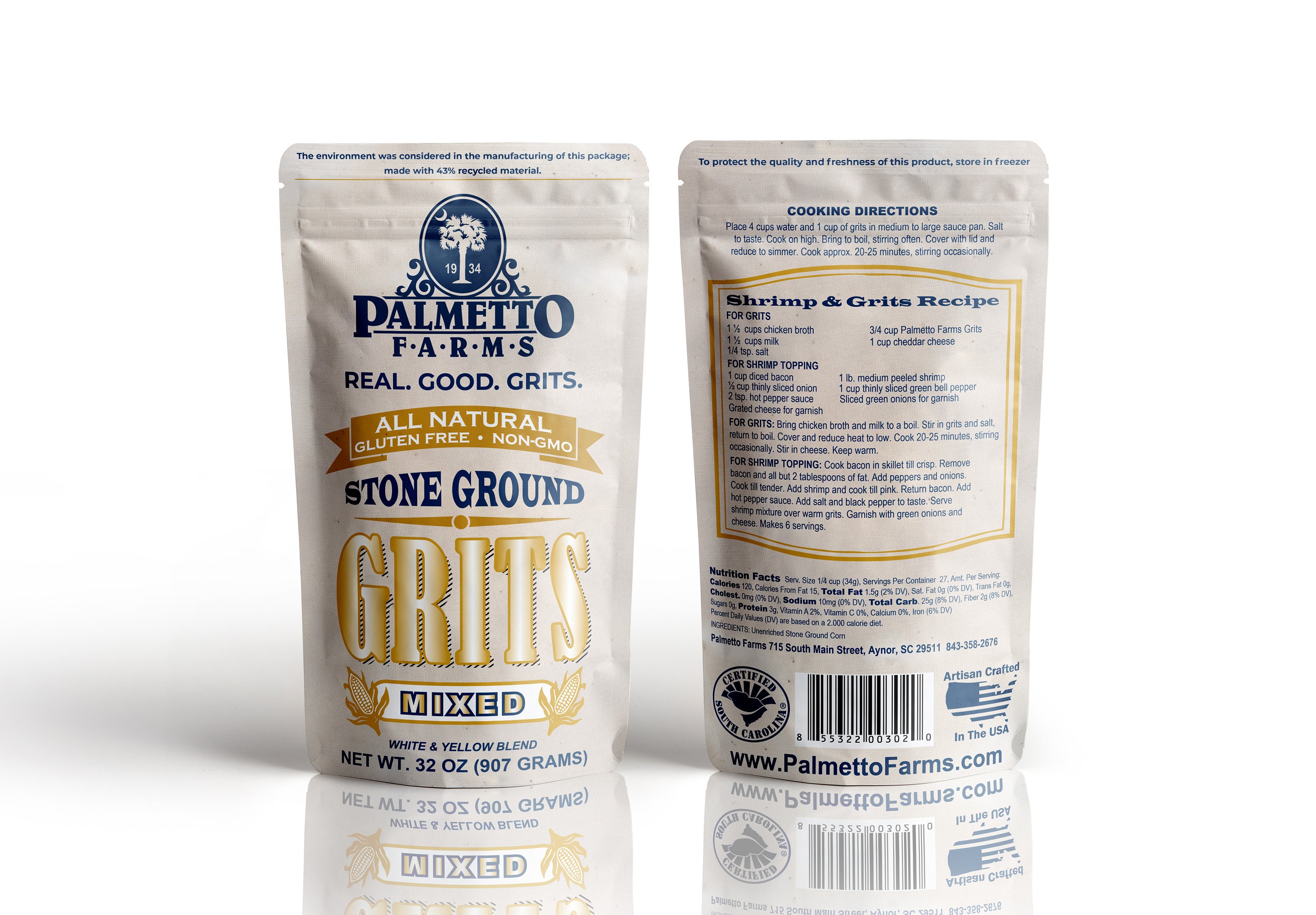 Palmetto Farms Mixed Stone Ground Grits Non-GMO Gluten Free 32 oz
