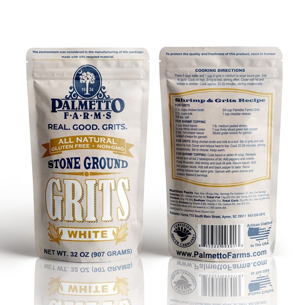 Palmetto Farms White Stone Ground Grits Non-GMO Gluten Free 32 oz