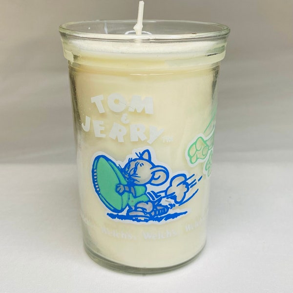 Nostalgia: soy wax candle in vintage Welch’s Jelly Jar Tom & Jerry