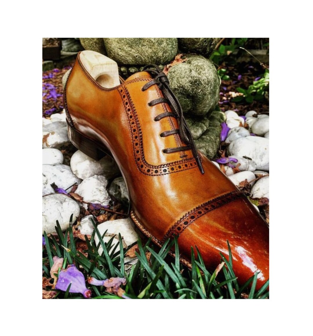 The Rockwell Handmade Tan Leather Cap Toe Oxford Men Shoe