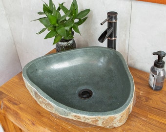 Lime Stone Sink, River Stone Vessel Sink, 15.6*18inches large size, Farmhouse Personalized Bathroom Sink, Natural Stone Sink,