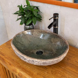 River Stone Sink, 15-19 Inch Medium, Stone Sink,Bathroom Sink, Vessel Sink ,Natural Stone Sink, Granite Sink, Rock Sink,Rustic Sink