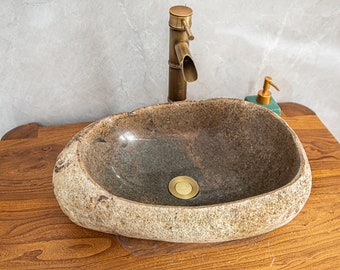 River Stone Vessel Sinks,  Pointy Model， 21-23in Large Model，Stone Sinks, Bathroom Sinks, Natural Sinks