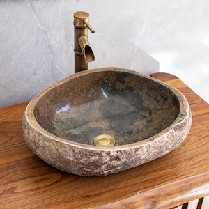 River Stone Vessel Sinks, 15-17 inMedium-Sized，Stone Sinks, Stone Sinks, Bathroom Sinks, Natural Sinks, Granite Sinks, Vanity Washbasins.