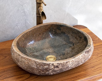 River Stone Vessel Sinks, 15-17 inMedium-Sized，Stone Sinks, Stone Sinks, Bathroom Sinks, Natural Sinks, Granite Sinks, Vanity Washbasins.